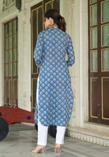 Aafreen Blue Buti Print Cotton Straight Kurta