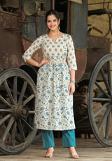 Amyra Off White Jaal Print Cotton Kurta