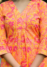 Oishi orange floral cotton Kurta Pant Set