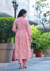 Kiya Pink Alia Cut Floral Cotton Suit Set