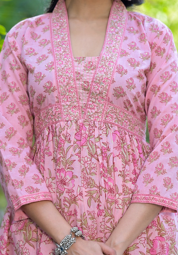 Kiya Pink Alia Cut Floral Cotton Suit Set