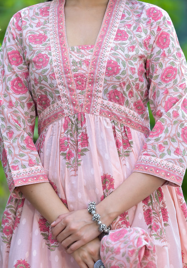 Brinda Pink Alia Cut Floral Cotton Suit Set