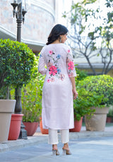 Israt Floral White Cotton Straight Suit Set