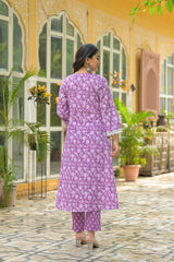 Gulrukh Purple Blossom Cotton Anarkali Kurta