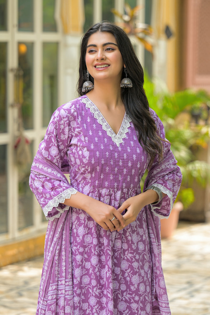 Gulrukh Purple Blossom Cotton Suit Set