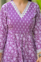 Gulrukh Purple Blossom Cotton Anarkali Kurta