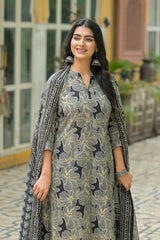 Zohra Black Bloom Cotton Suit Set