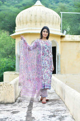 Beautiful Gather Handblock Floral Kurta With Pant Only