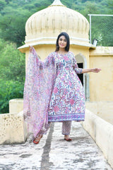 Beautiful Gather Handblock Floral Kurta With Pant Only