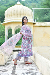 Beautiful Gather Handblock Floral Kurta With Pant Only