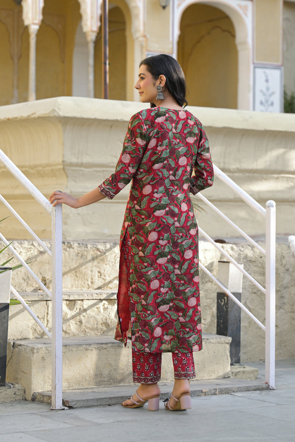 Sangria Red Handblock Printed Chanderi Suit Set With Chanderi Dupatta(Plus Size )