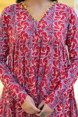 Gulaab Red Hand Block Printed And Embroidered Cotton Anarkali Suit Set With Kota Doria Dupatta(Plus Size)