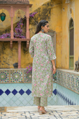Sage Petals Soft Cotton Kurta Pant Set