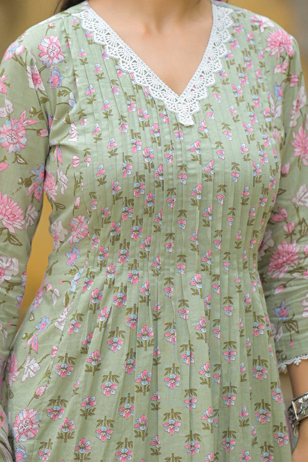 Sage Petals Soft Cotton Suit Set
