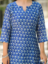 Mehak blue handblock printed chanderi suit set with chanderi dupatta with sequins work on the yoke