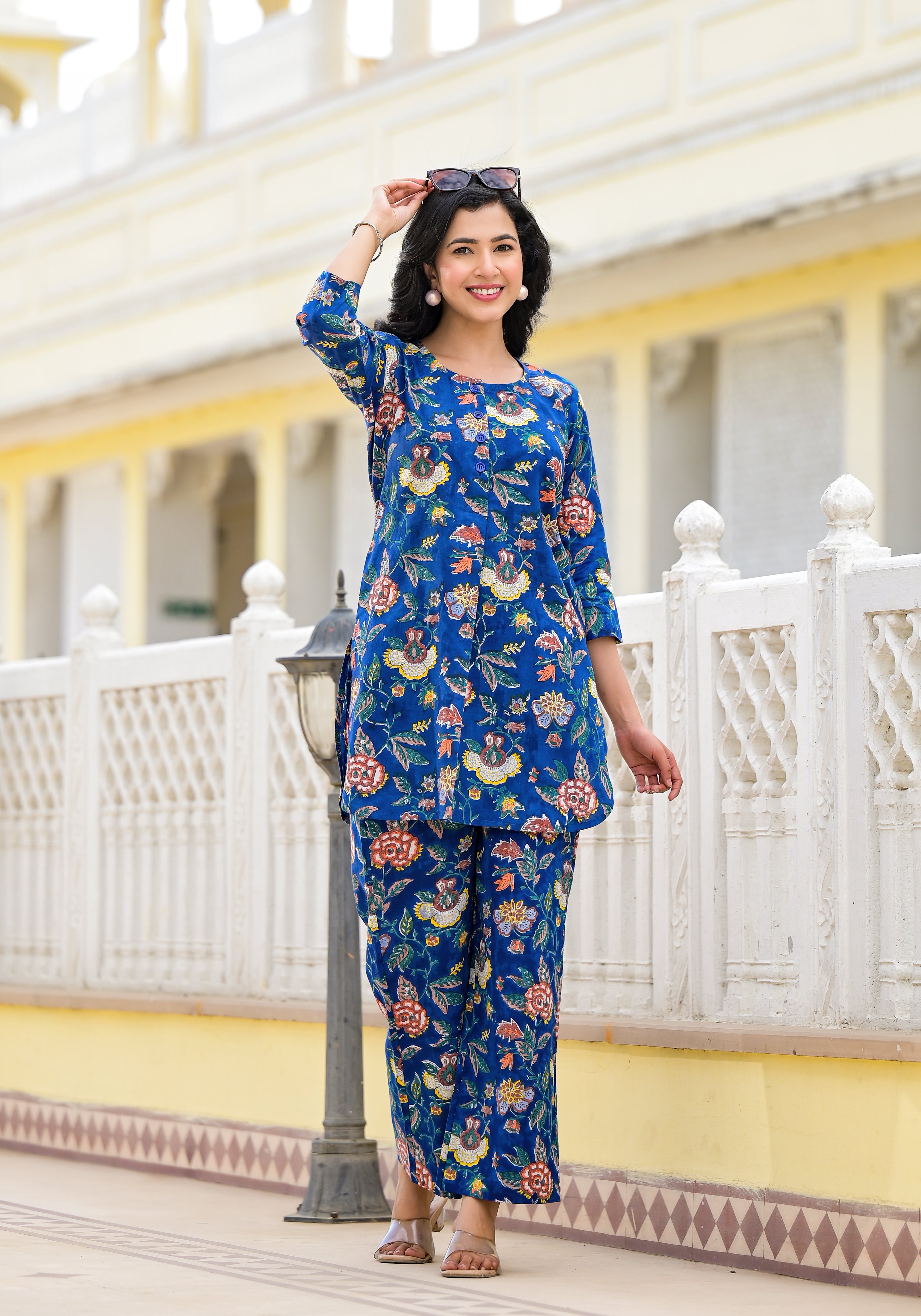 Blue - Indigo Hand Block Printed Cotton Co-Ord Set 14