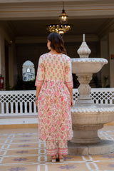 Noor-e-Gul Palace Pink Printed Suit Set With Mul Cotton Dupatta