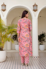 Blush Pink Floral Chanderi Suit Set With Chanderi Dupatta