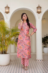 Blush Pink Floral Chanderi Suit Set With Chanderi Dupatta