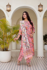 Blush Pink Floral Chanderi Suit Set With Chanderi Dupatta