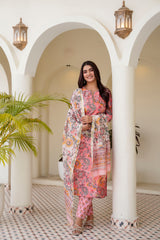 Blush Pink Floral Chanderi Suit Set With Chanderi Dupatta