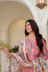 Blush Pink Floral Chanderi Suit Set With Chanderi Dupatta