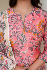 Blush Pink Floral Chanderi Suit Set With Chanderi Dupatta