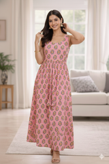 Noorika Rosy Motif Sleeveless Long Dress