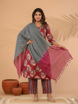 Aafreen Maroon Symphony Cotton Suit Set with Kota Doria Dupatta