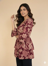 • Gulnaar Maroon Floral Peplum Style Kurti