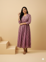 “Gulbahar Lilac Grace – Heritage Floral Kurti ”