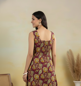 • Zehra Maroon Floral Sleeveless A-Line Kurti