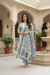 Noor-e-Royal Printed A line Ensemble Suit Set With Cotton Dupatta