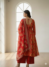 Zarika Floral Red Anarkali Suit Set with Digital Print Dupatta