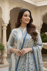 Noor-e-Royal Printed A line Ensemble Suit Set With Cotton Dupatta