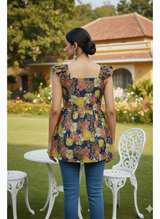 Royal Blue Floral Fit & Flare Kurti Short Kurti