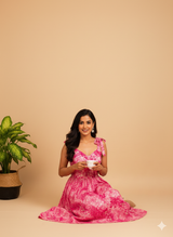 • Rosé Bloom Tie-Shoulder and Sweetheart Neck Printed Flare Dress