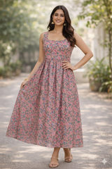 Anokhi Rosé Garden Sleeveless Maxi Dress