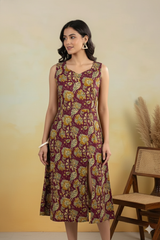 • Zehra Maroon Floral Sleeveless A-Line Kurti