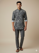 Ishaan Urban Ethnic Printed Masn Cotton Short Kurta