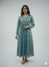 “Zehra Teal Garden – Elegant Empire Kurti ”
