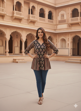 Royal Black Riwaayat Ethnic Buta Print Grace Short Kurti