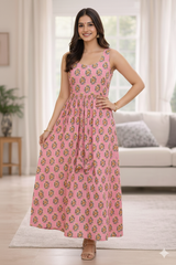 Noorika Rosy Motif Sleeveless Long Dress