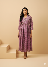 “Gulbahar Lilac Grace – Heritage Floral Kurti ”