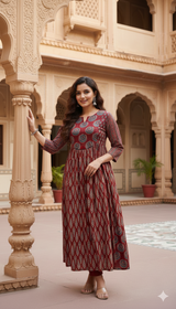 Zarangi Mehroon Palace Courtyard Buta Tradition Luxe Ethnic Kurti