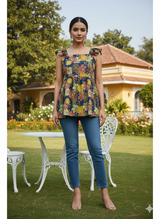 Royal Blue Floral Fit & Flare Kurti Short Kurti