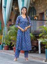 Noorvika Blue Blossom Embroidered Kurta Pant Set
