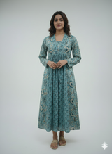 “Zehra Teal Garden – Elegant Empire Kurti ”