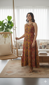 • Aarohi Mustard Muse Printed Sleeveless Kurti