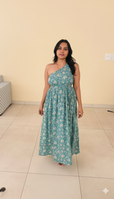 Teal Whisper One-Shoulder Dress